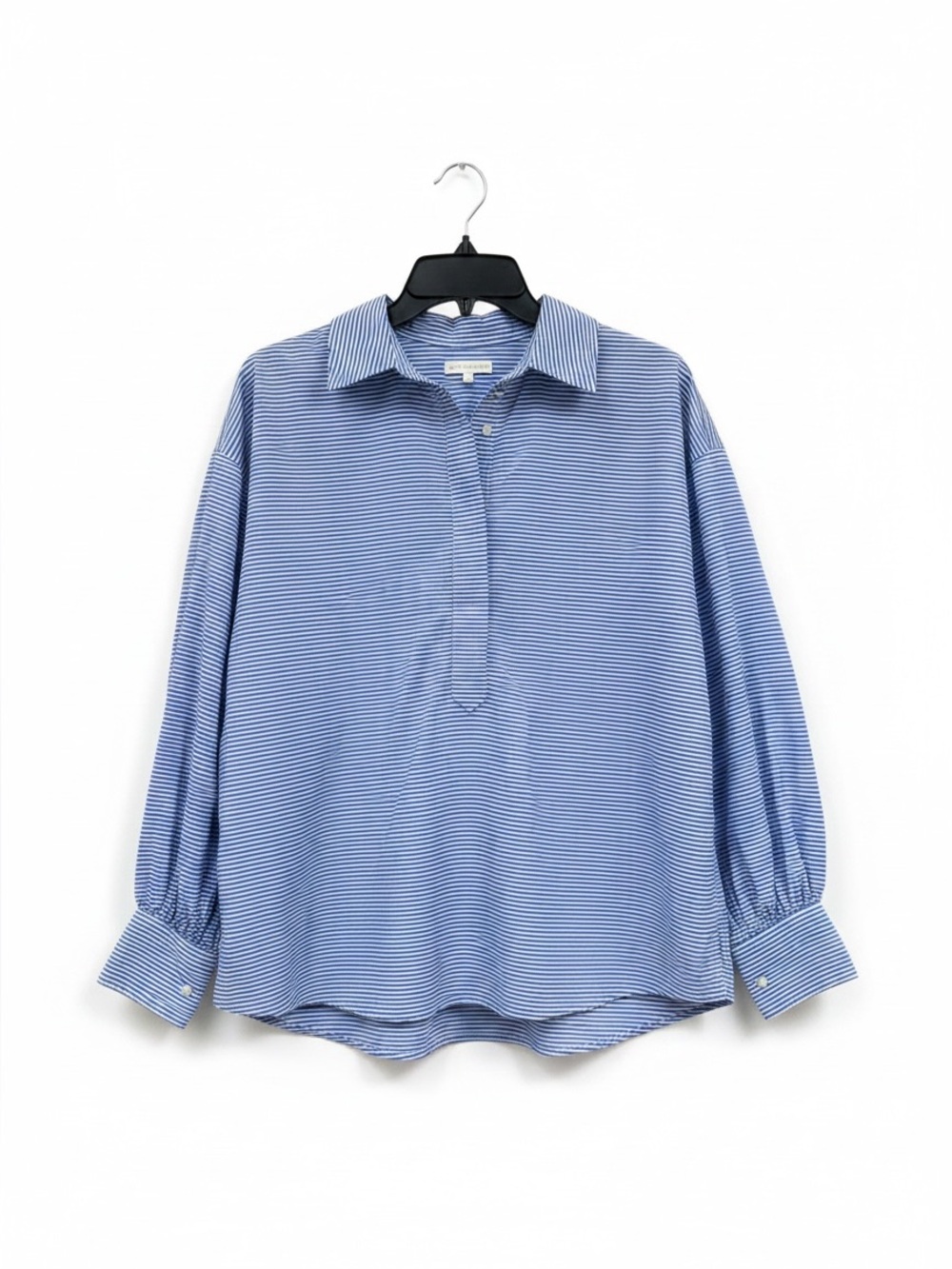 ANN MASHBURN White and Blue Horizontal Stripes Long Sleeve Shirt XL